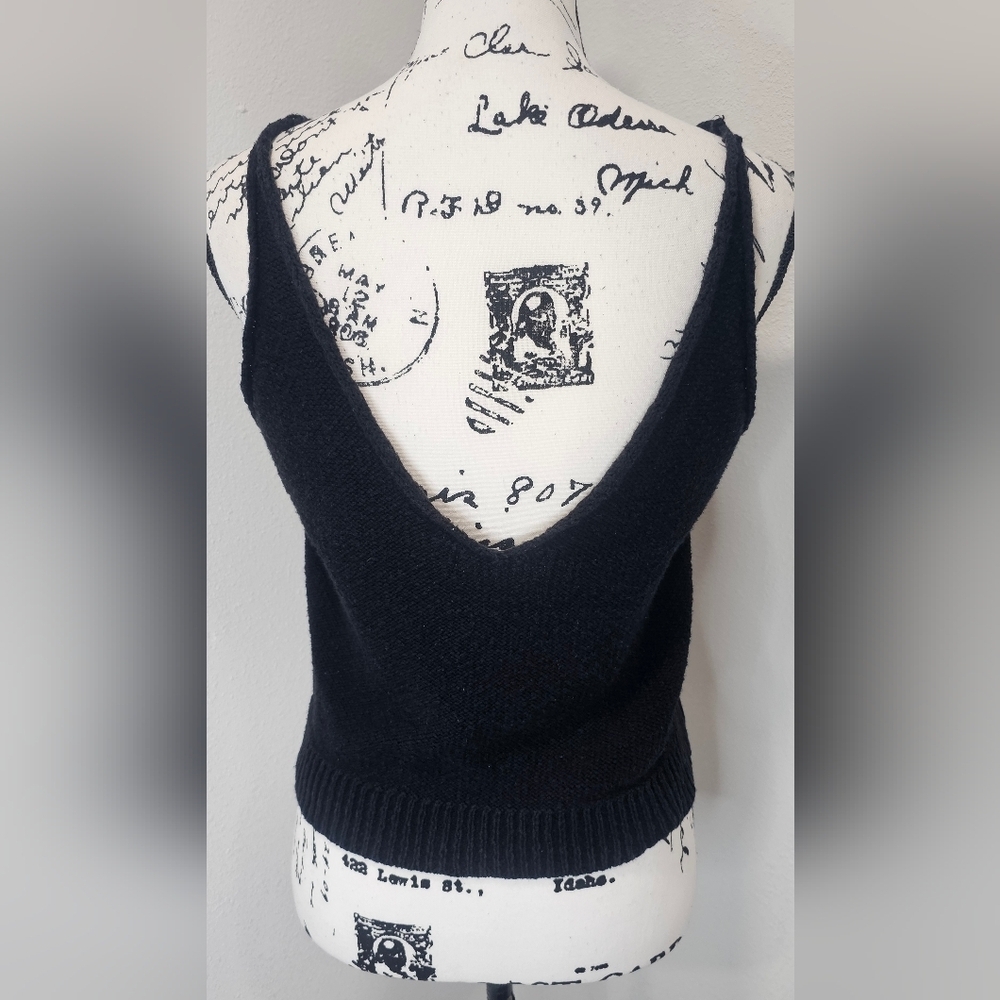 Zara Knit Black Boho Hippie Cropped Sweater Tank Top Size Medium - Picture 5 of 10